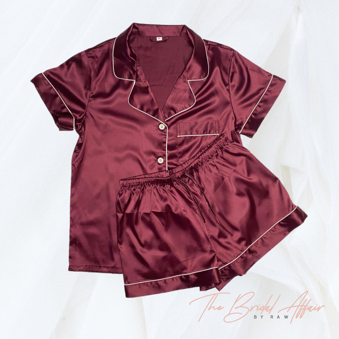 Satin Pyjamas Set - Burgundy