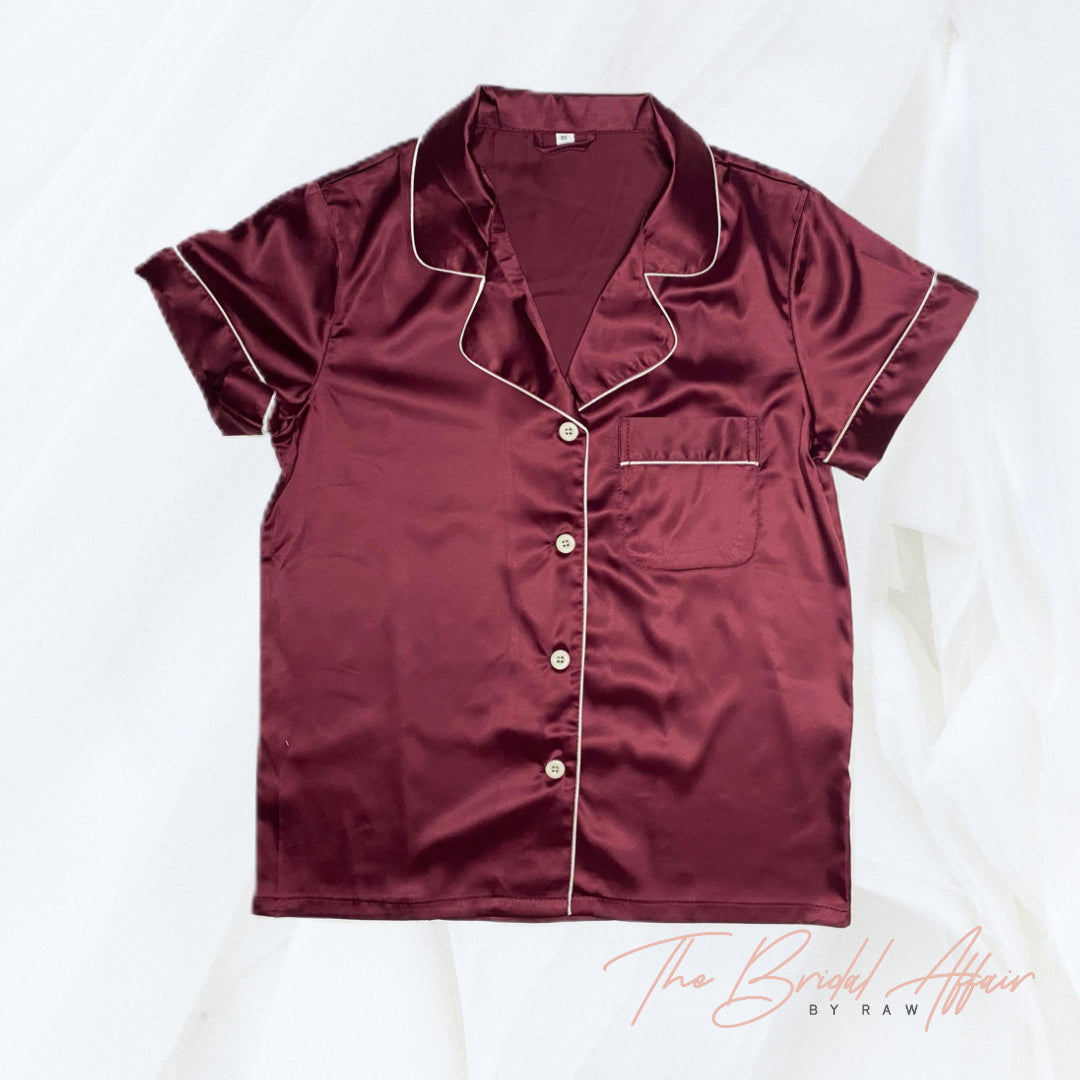 Satin Pyjamas Set - Burgundy