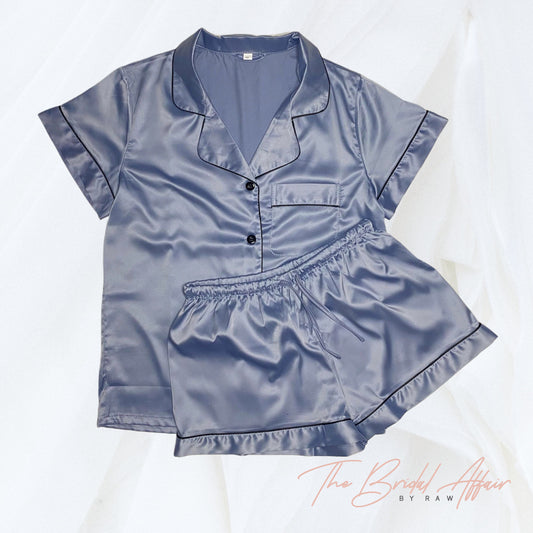 Satin Pyjamas Set - Dusty Blue