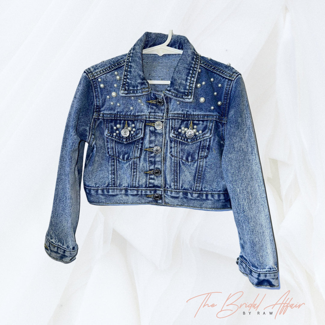 Deluxe Denim Pearl Bridal Jacket