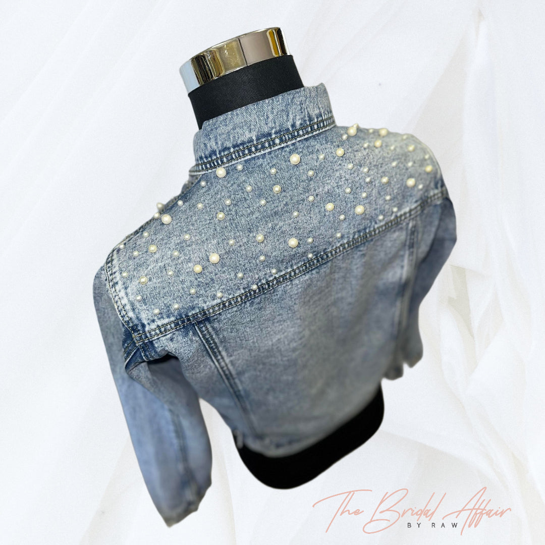 Deluxe Denim Pearl Bridal Jacket