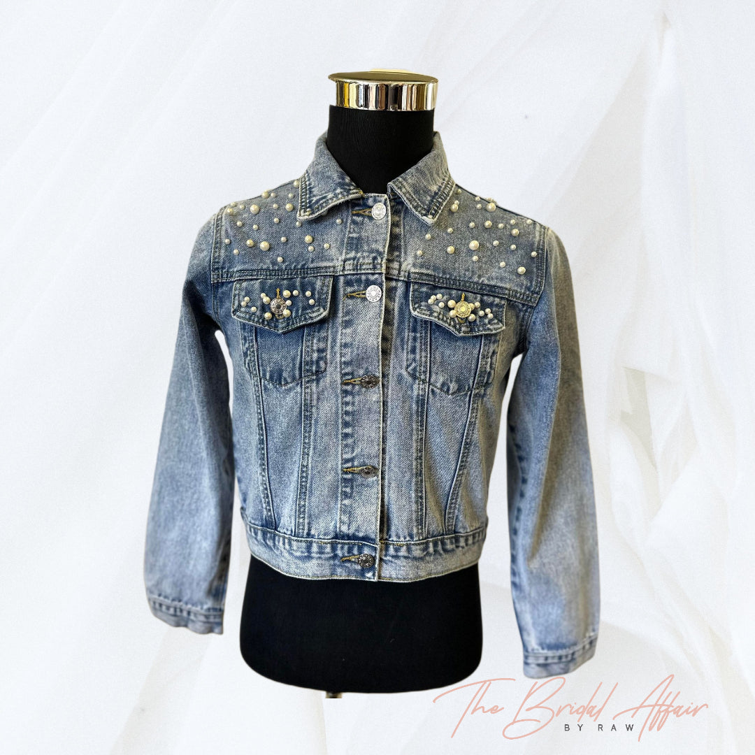 Deluxe Denim Pearl Bridal Jacket