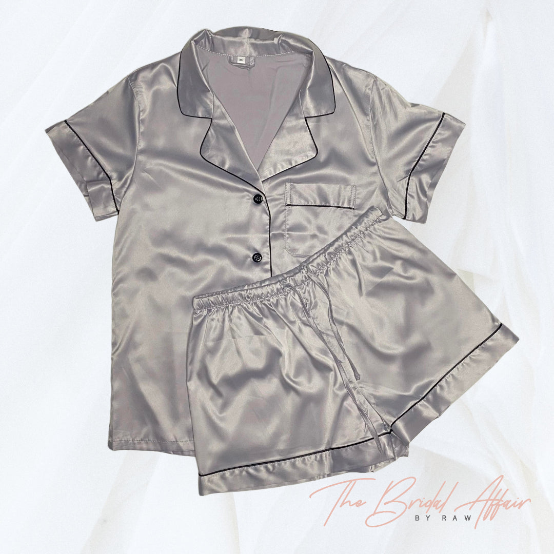 Satin Pyjamas Set - Light Grey